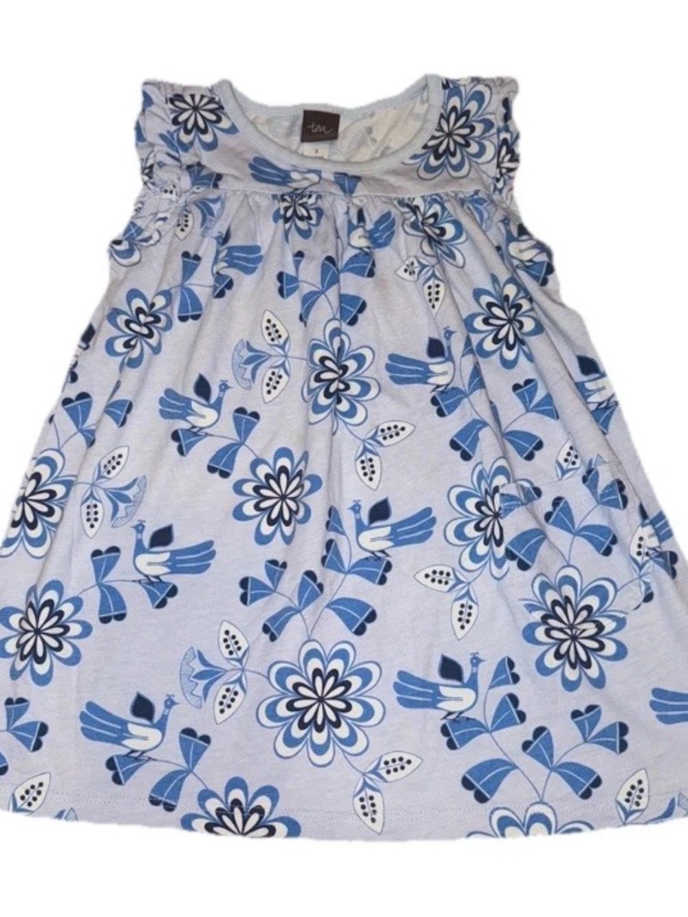 Tea Collection Girls Size 3 Blue Bird Flutter Sleeve Dress Mighty Mini Flocks